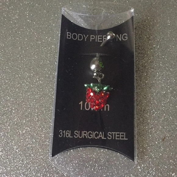 NEW Stylish Charm Dangling Strawberry 316L Surgical Steel Body Piercing - Picture 1 of 4